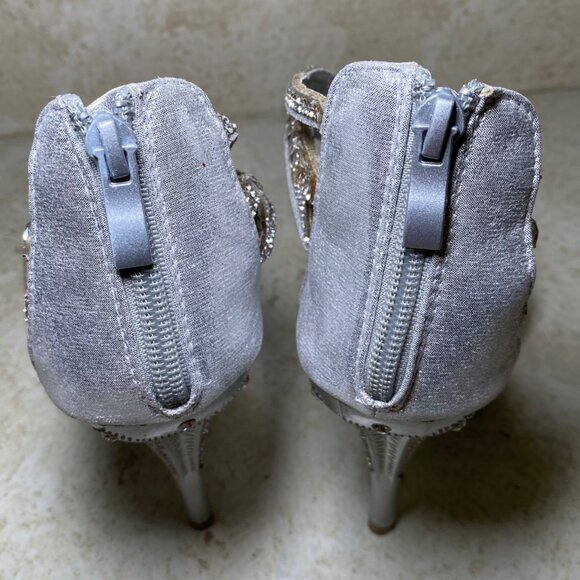Silver Rhinestone High Heel Sandals With Zipper Back For Women Glam Party Prom - Picture 8 of 8